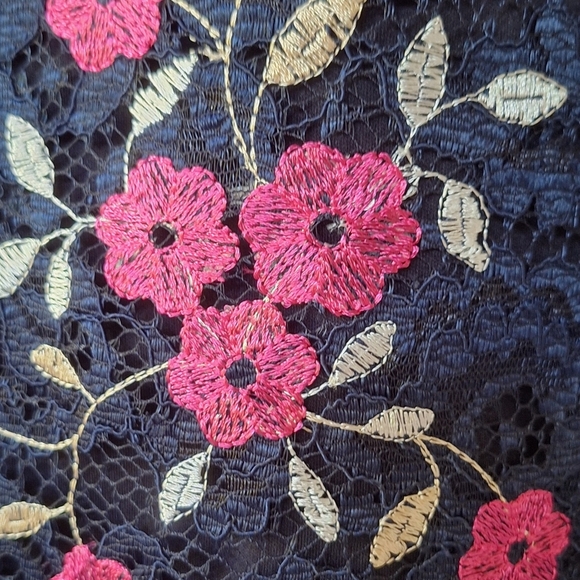 NWT DKNY Womens Embroidered Lace Sleeveless Floral Navy/Pink Dress Size 2 - Picture 5 of 10